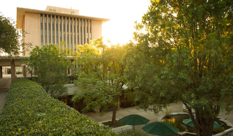 View across Hixon Court toward Sprague Building.